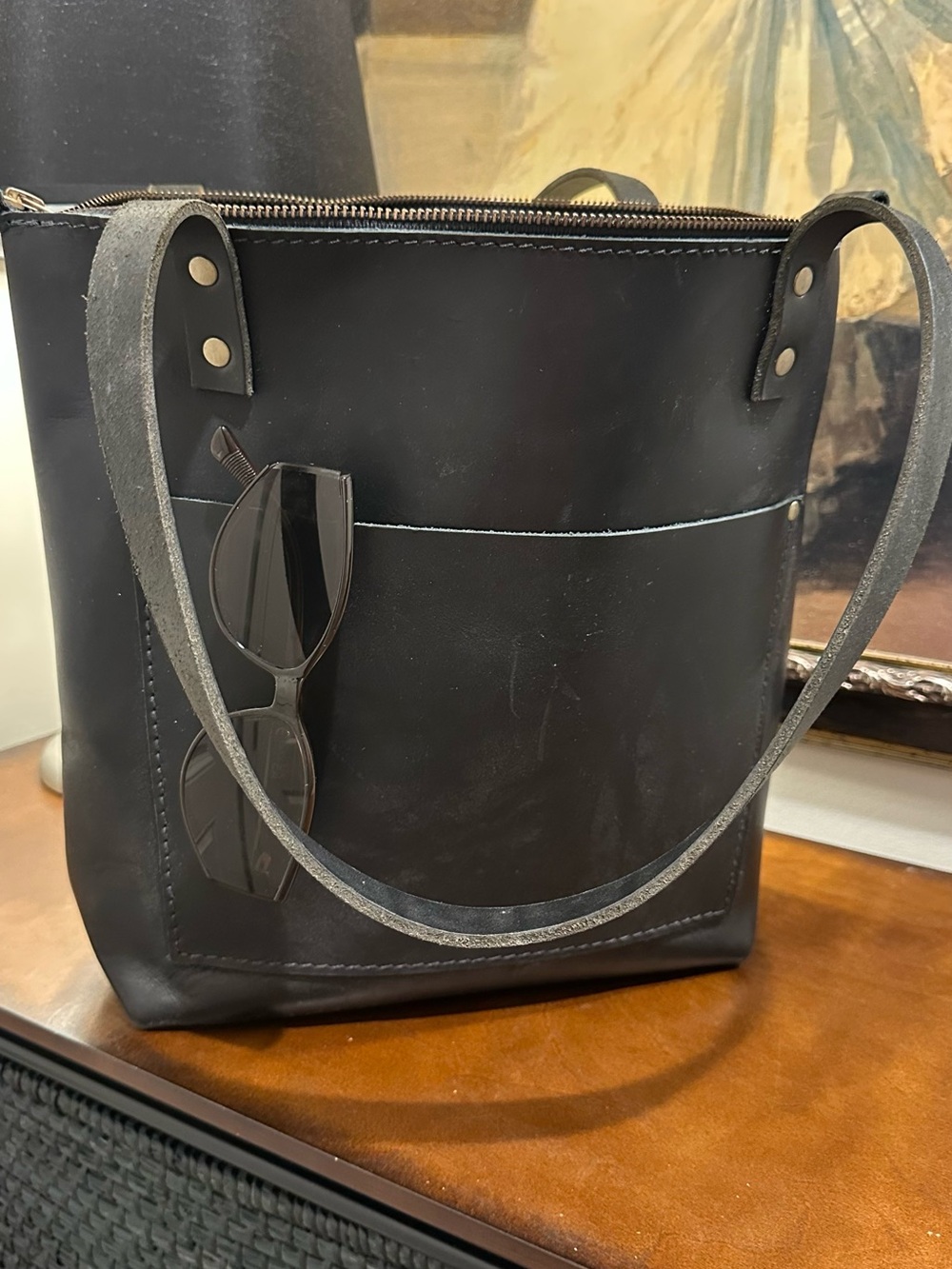 Portland Leather Goods Medium Classic Zip Tote in black